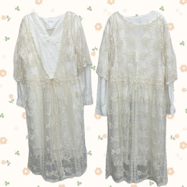 🤍히메갸루 모리걸 화이트 코디세트🤍로브 블라우스 원피스 레이어드