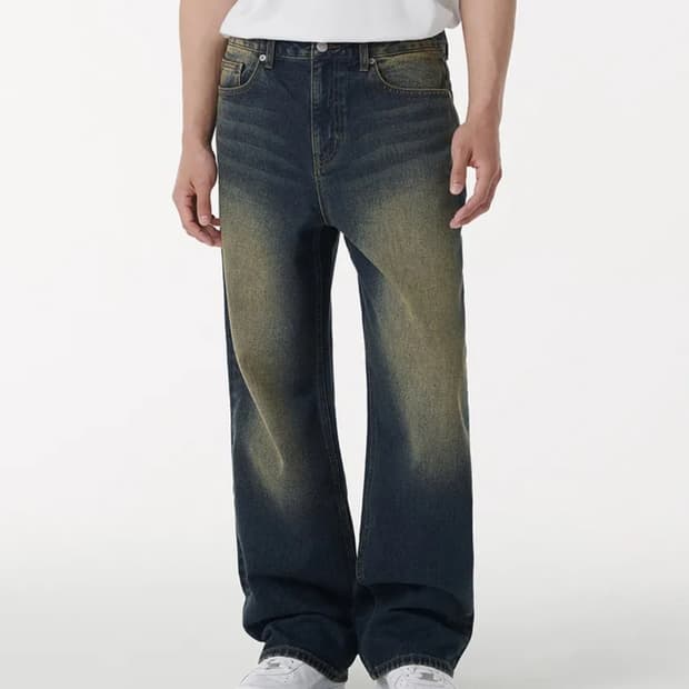 (26)무신사 빅 브러쉬 와이드 데님 팬츠 옐로우딥인디고