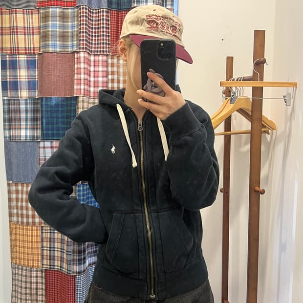 폴로 블랙 후드집업