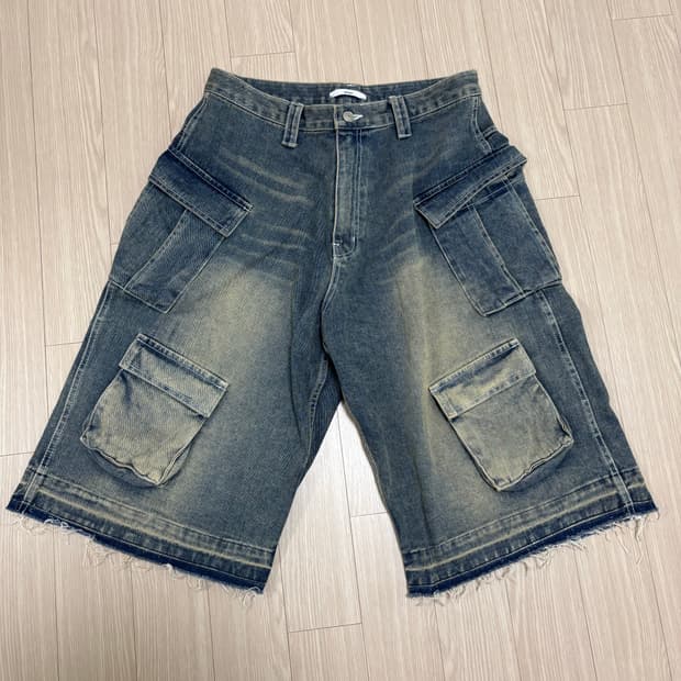 [2] 노쿨러스 올드 워시드 카고 데님 쇼츠 블루
