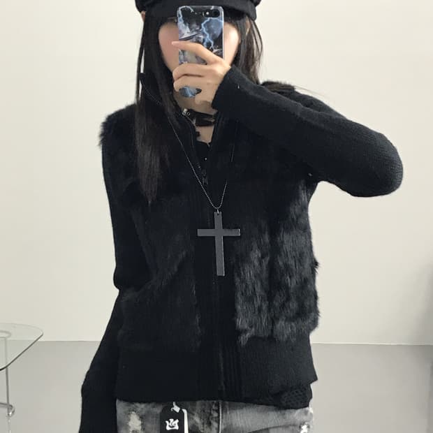 Jpn Black Rabbit fur Cardigans