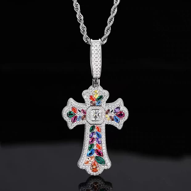 Oceanora S925 스털링 실버 모이사나이트 크로스 펜던트