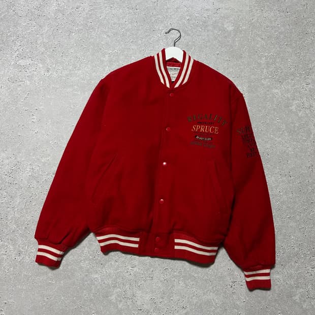 일본빈티지 백로고 힙레드 털 자켓