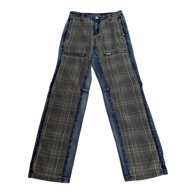 빈티지 체크 데님 팬츠