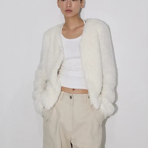 이네기 퍼 가디건 아이보리