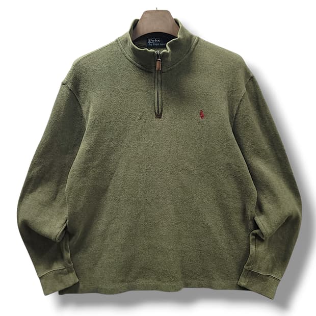 [L] 폴로 카키 코튼 하프 집업 스웨터 니트
