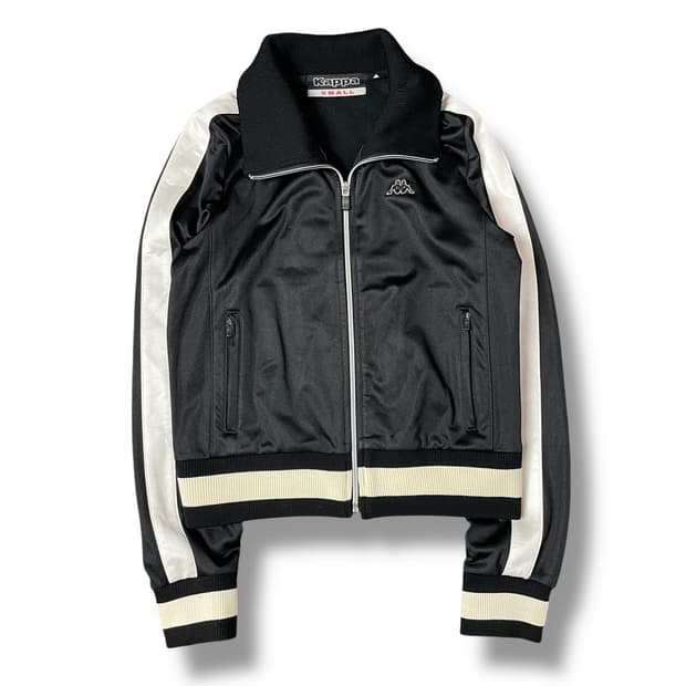 카파 키즈 블랙 화이트 라인 하이넥 져지 집업 S