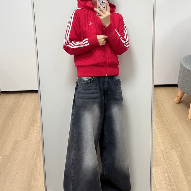 아디다스 자수로고 핑크 퀄팅 패딩 후드 점퍼