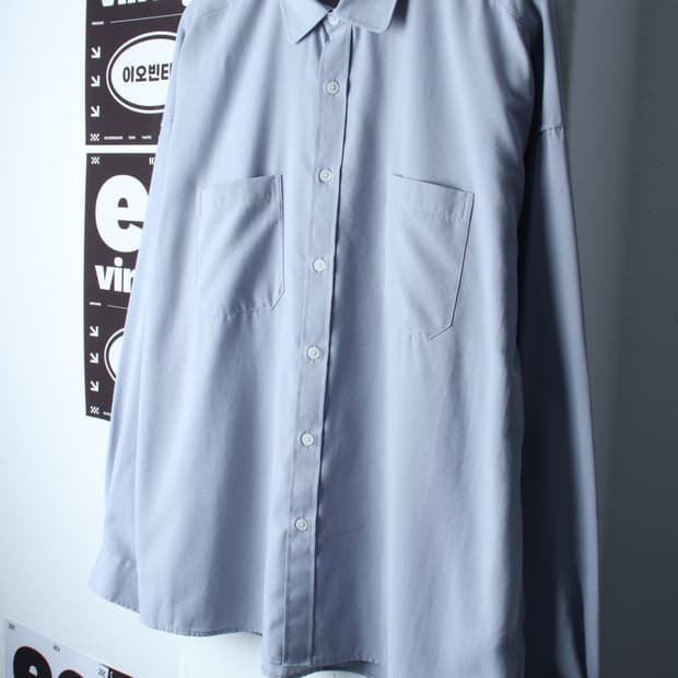 (L-XL) 다이아몬드 레이라 셔츠 남방 투포켓 연블루 무지-H33532