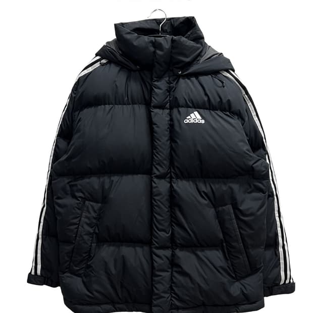아디다스 삼선 퍼프 다운 숏패딩 자켓 블랙
