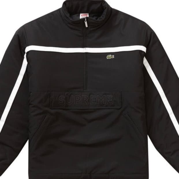 [L] 슈프림 x 라코스테 퍼피 하프집 풀오버 블랙