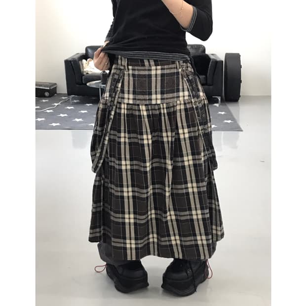 Jpn Brown Checked Long Skirts