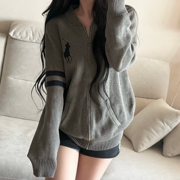 폴로 랄프로렌 빅포니 그레이 네이비 니트 집업 