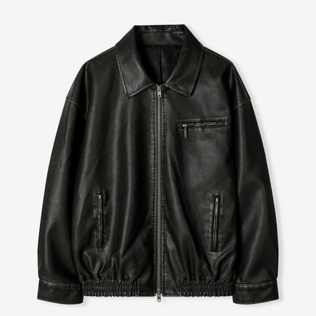 레더리 워시드 레더 오버핏 블루종 자켓