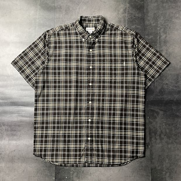 CARHARTT 칼하트 브라운 포켓 체크 반팔셔츠 A01304