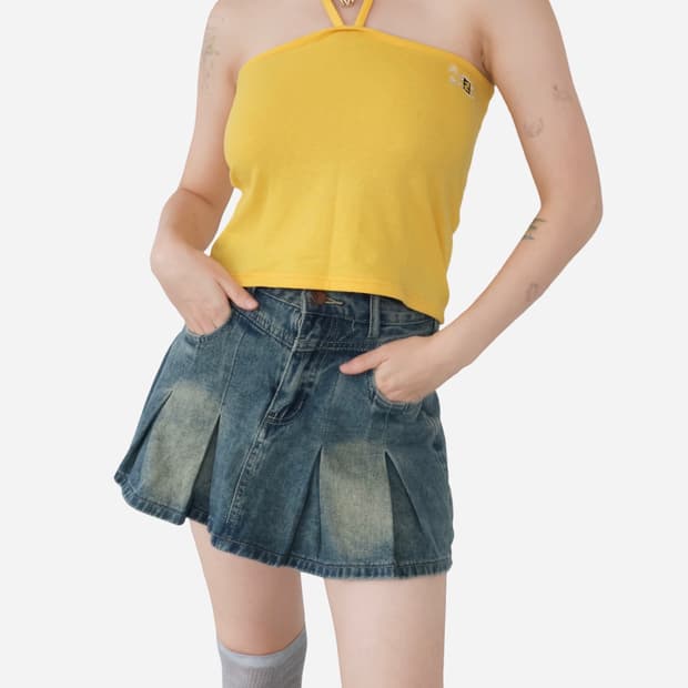 Fendi Yellow Cotton Logo Crop Halter Top