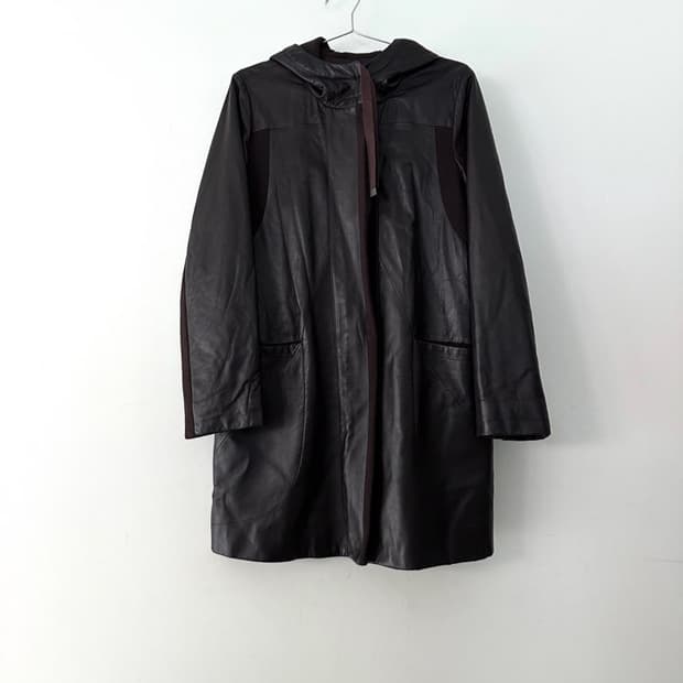 Knit dual hoody leather jacket / brown