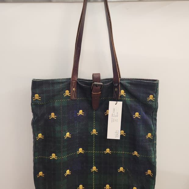 폴로 랄프로렌 럭비 스컬 블랙와치 타탄 체크 토트백