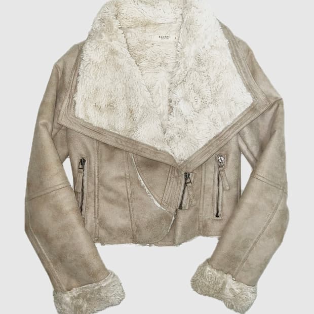 빈티지 퍼 크롭 라이더 무스탕 자켓 갸루 보헤미안