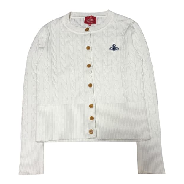 비비안 웨스트우드 레드라벨 화이트 케이블 니트 가디건