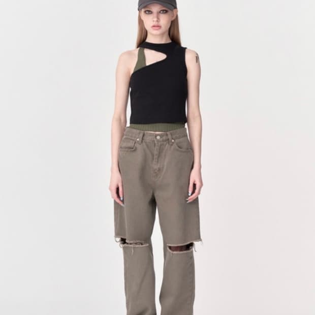 leey yeel 컷팅진 cutting jean dusty brown