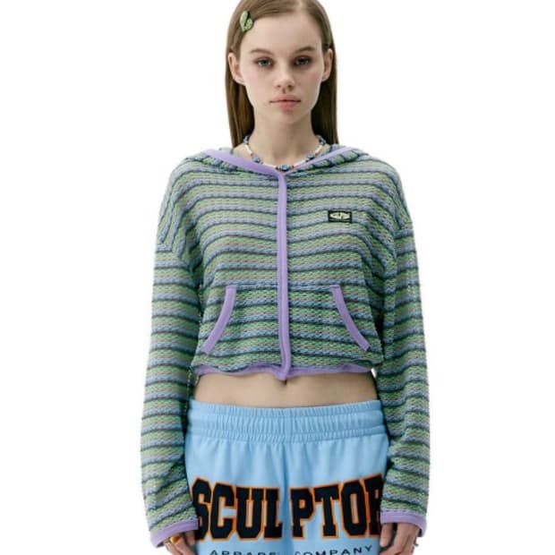 Stripe Knit Hoodie Multi Green