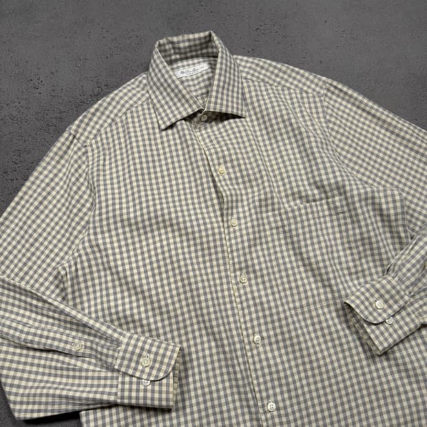 Loro Piana 로로 피아나 오픈 카라넥 체크 셔츠