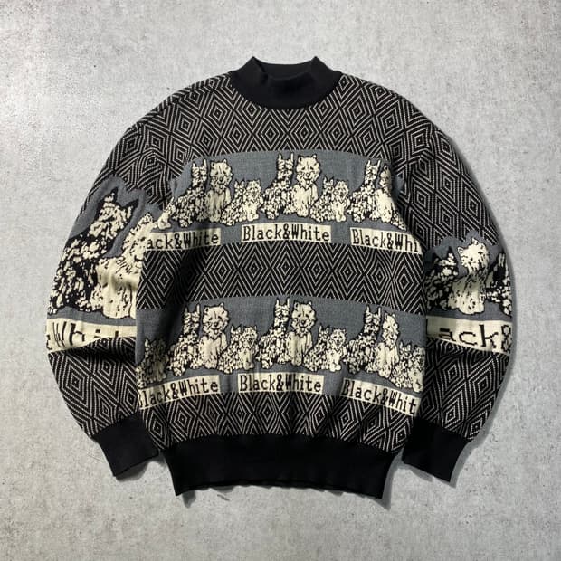[XL] 90s Black & White 블랙앤화이트 크루넥 울 니트