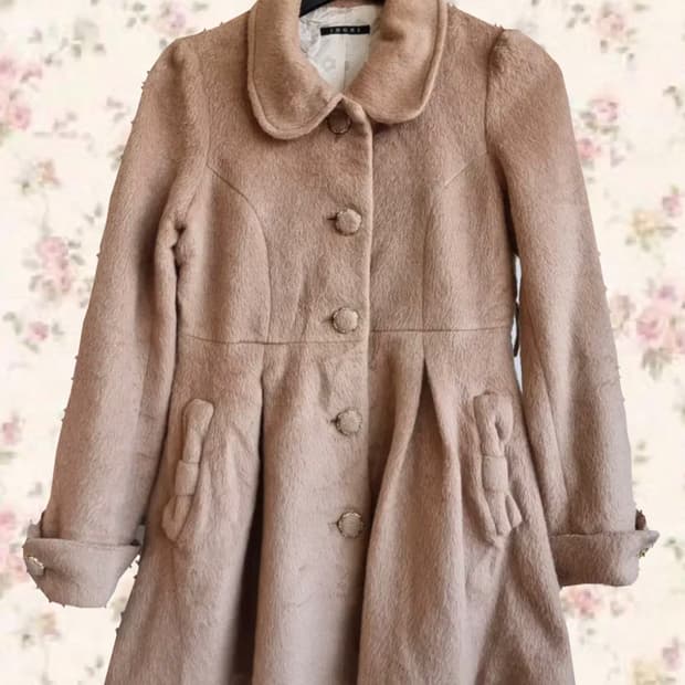 잉그니 라떼 리본 코트 브라운라떼갸루히메갸루니혼진둥근카라리즈리사