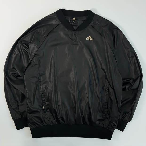 Adidas  아디다스 글로시 하프버튼 블랙 웜업 맨투맨