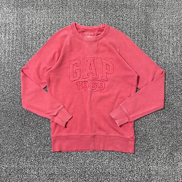 빈티지9. GAP 갭 1969 빅 자수 로고 맨투맨 스웻셔츠 핑크
