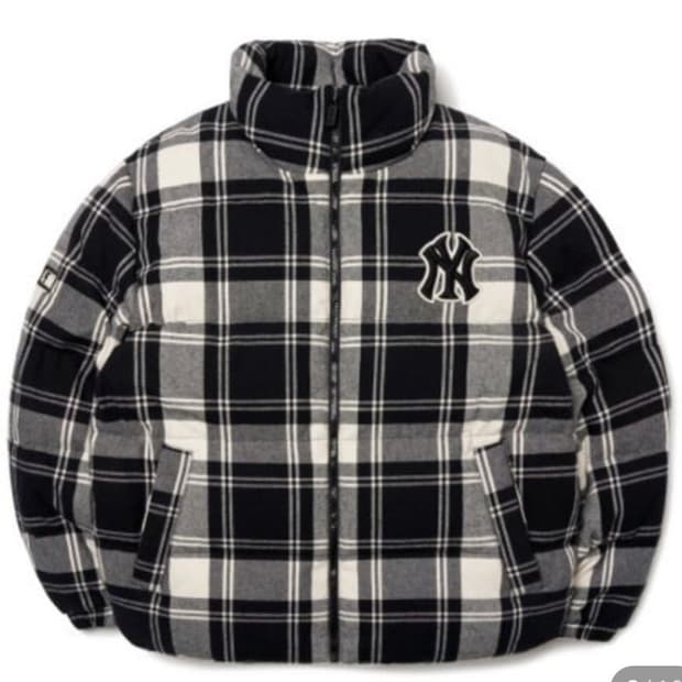 MLB 공용 체크 숏패딩 엠엘비 코튼 다운 3ADJP0216