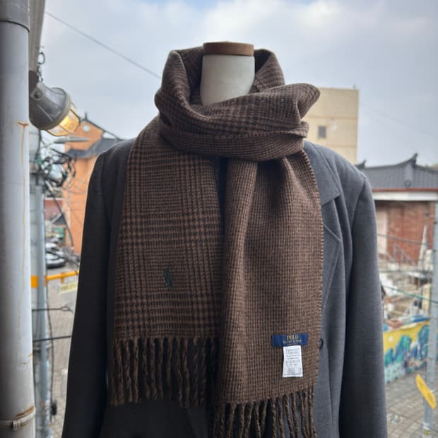 폴로 랄프로렌 POLO 글렌체크 울 머플러 브라운