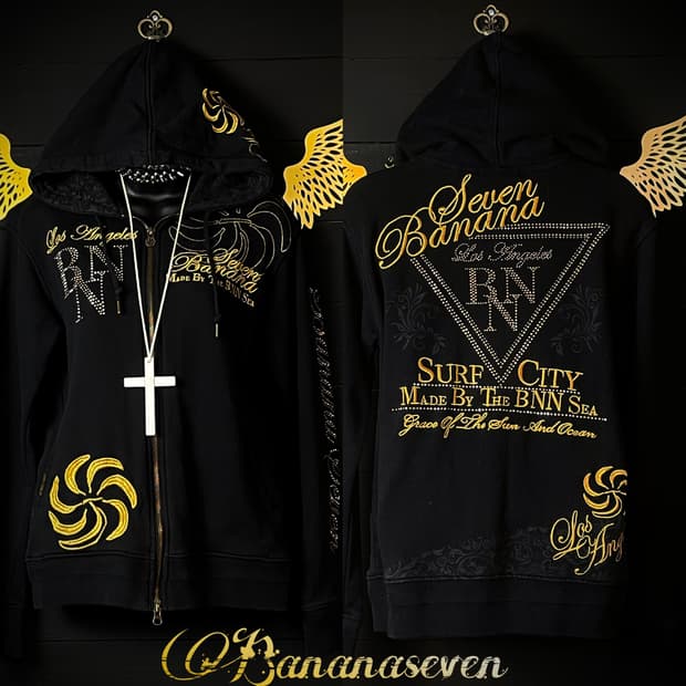 BANANA SEVEN 바나나세븐 블랙 골드 펑크 후드집업