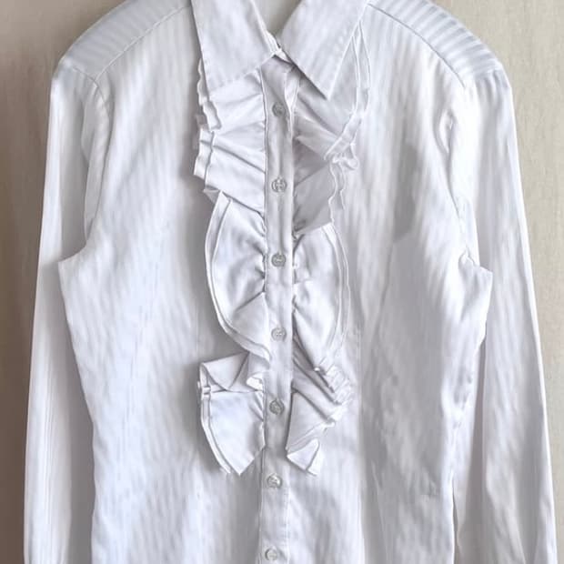 나라카미체 화이트 러플 블라우스 셔츠 