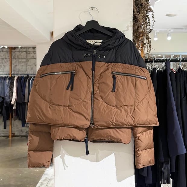 마르니 브라운 블랙 배색 윈터 컬렉션 2011 케이프 덕 다운 패딩