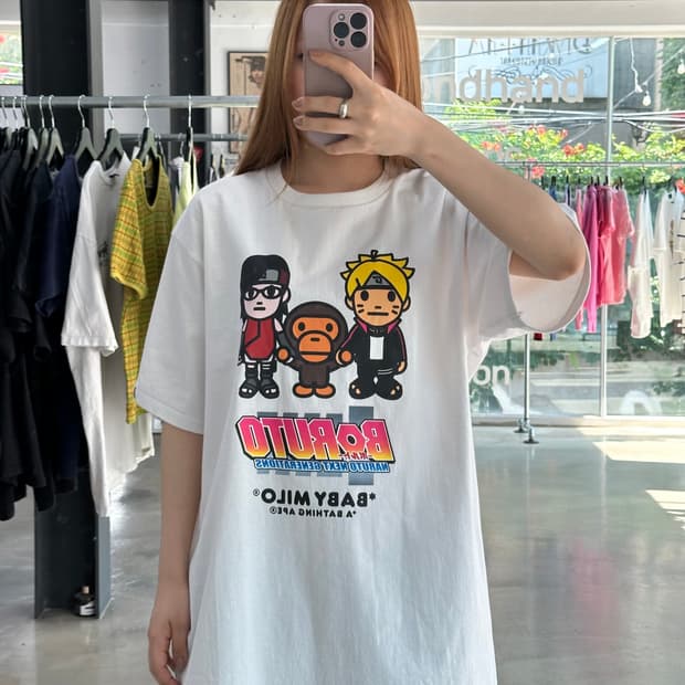 베이프 X 보루토 마일로 반팔티 화이트