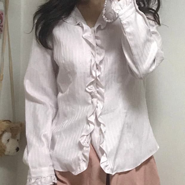 빈티지 핑크 러플 레이스 반팔 블라우스 셔츠 페어리 히메갸루 로걀 긱시크