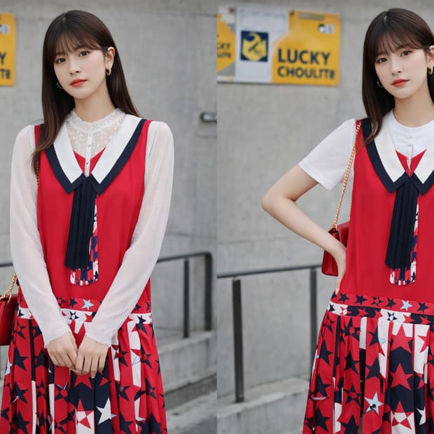 럭키슈에뜨 브이넥 롱 원피스