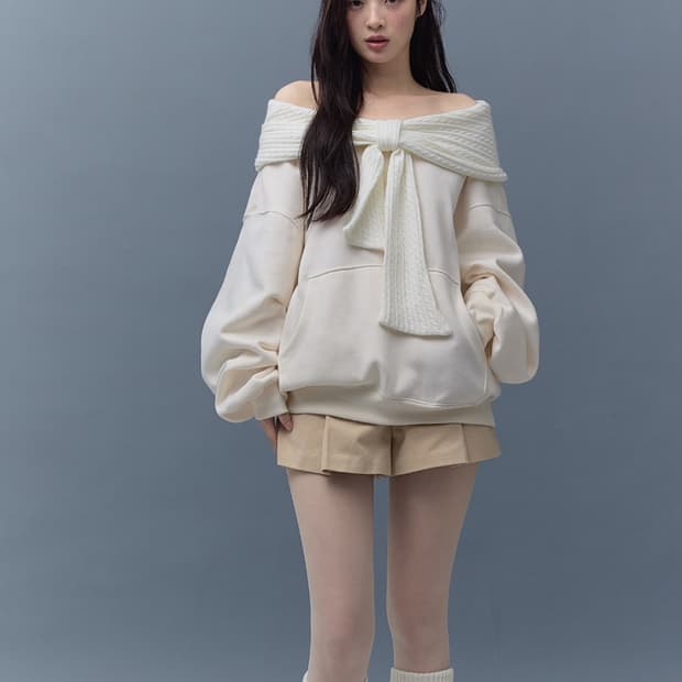 (12/16 예약배송)더티스Thetis 리본 오프숄더 후드 크림
