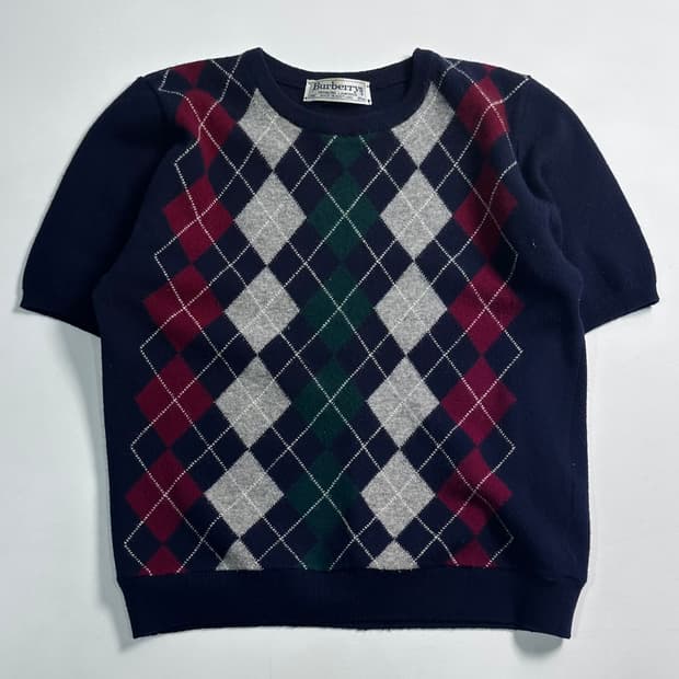 버버리 아가일패턴 울 반팔니트  
