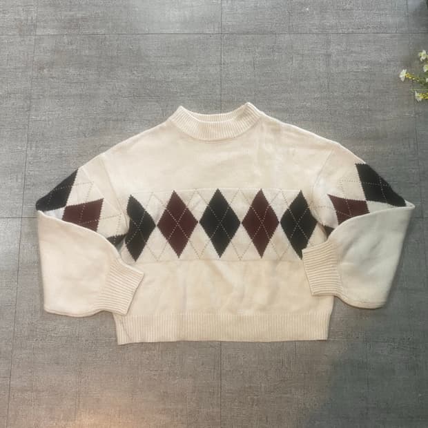 일본빈티지 Ingni 하구미모리걸 할메카지 아가일 니트스웨터