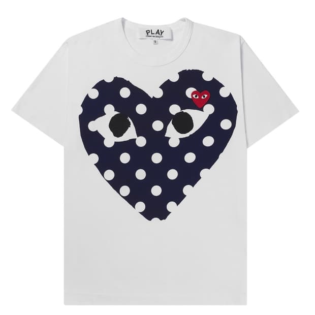 꼼데가르송 레드 하트 프린트 블루하트 티셔츠 