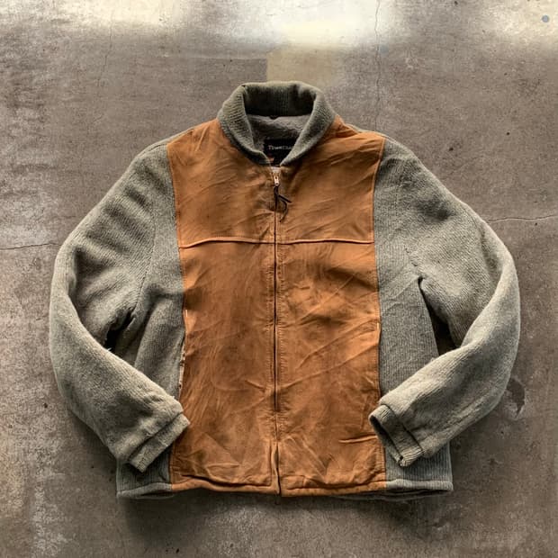 60-70s 타운크래프트 by Penney’s 울 레더 스위칭 카디건