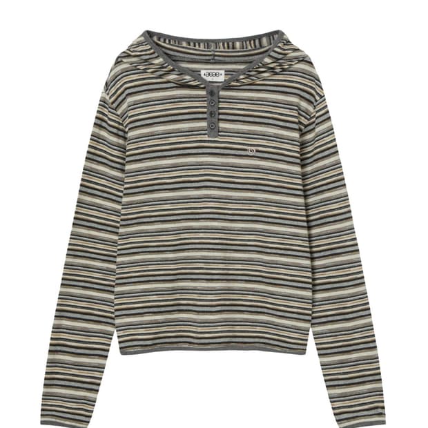 aeae STRIPE KNIT HOODIE [BEIGE]