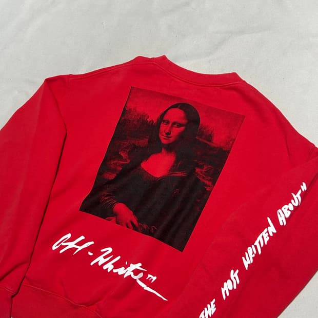 M 오프화이트 모나리자 프린트 레드 맨투맨 