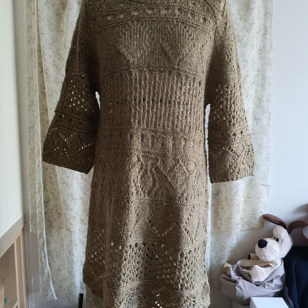 [모리걸] 니트 원피스 브라운 펀칭 5부