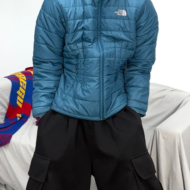 노스페이스 블루 퀄팅 경량 패딩 95