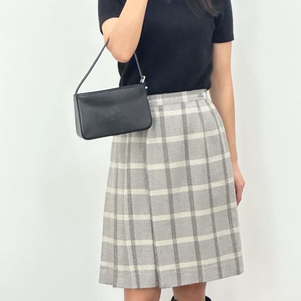 courreges / 꾸레쥬 그레이 체크 울 랩스커트 