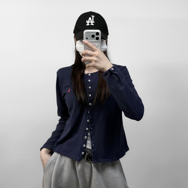 폴로 랄프로렌 포니 로고 크루넥 가디건 네이비